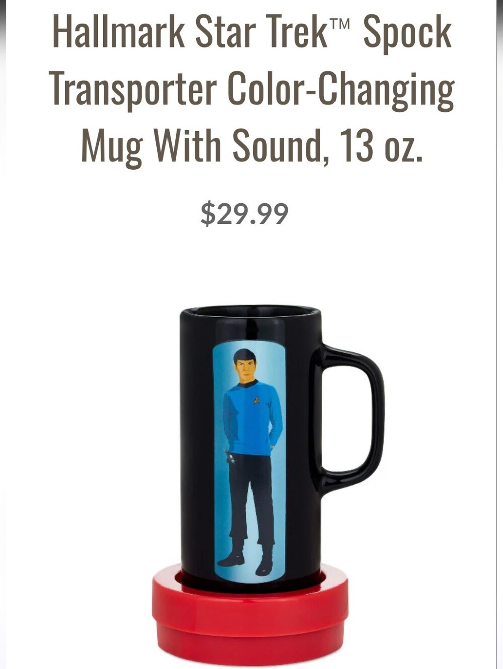 Hallmark Star Trek Color Changing Mug with Sound New